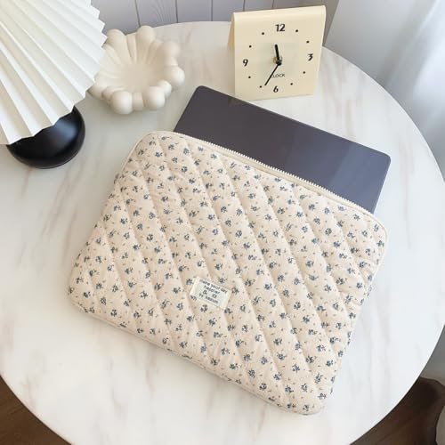 Floral Laptop Sleeve Quilted Laptop Carrying Case Protective Cute Computer Sleeve for 13 14 Inch Laptop Tablet - color: Blue Little Flower
