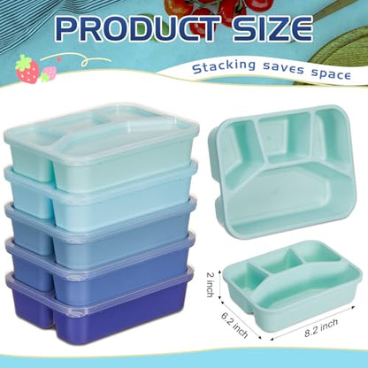 Honeydak 5 Pack Snack Containers 4 Compartment Bento Snack Boxes Reusable Lunchable Containers with Lids Divided Meal Prep Lunch Food Storage Box for School Work Travel(Blue Ombre,Mixed) - color: Blue Ombre, style: Mixed