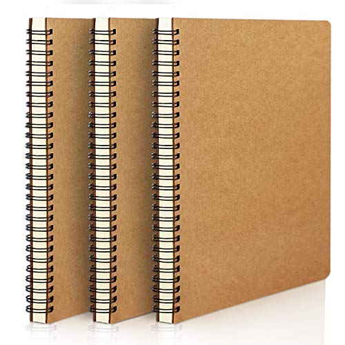 EUSOAR College Ruled Spiral Notebook, A5 3packs 5.5"X8.3" 120 Pages Line Travel Notebooks Journal, Memo Notepad Sketchbook, Students Office Business Subject Diary Ruled Book Journal-Kraft Cover - color: Kraft, size: 3 Packs