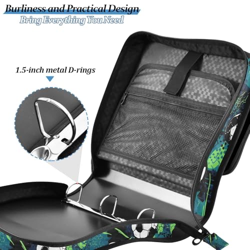 Grunge Zipper Binder 3 Ring Binder with Zipper 1.5 Inch Shoulder Strap & Handle Binders Organizer Bag Football Vectors - color: Red