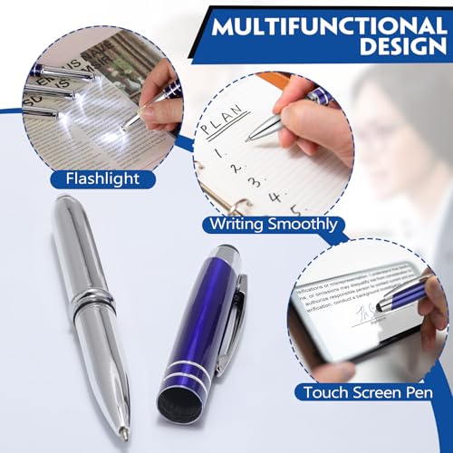 Zonon 15 Pieces 3 in 1 Multi-Function Touch Pen with LED Flashlight and Stylus Tip Multi-Function Ballpoint Pen, 1.0 mm Black Ink Ballpoint for Touch Screens Back to School Gifts(Blue) - color: Blue