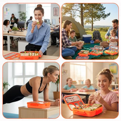 Bento Box for Adults,4 Compartments Lunch Box, Snack Containers Reusable Lunch Containers Drop-Proof, Dishwasher Safe & Made with BPA-Free Materials, Orange - color: Orange