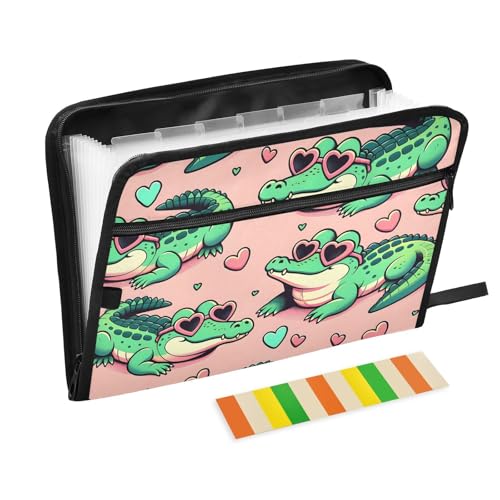 Expanding File Folder Alligator Crocodiles Pink Accordion File Organizer 13 Pockets Document Organizer with Zipper Labels A4 Letter Office Storage - color: Multi16