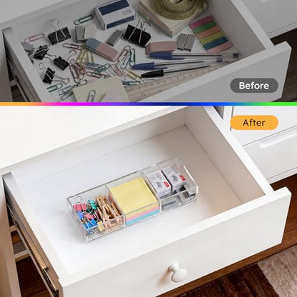 HIIMIEI 3 Section Clear Acrylic Drawer Organizer Tray, Office & Makeup Drawer Organizer (11.8x4.3 inch) - size: 4'' x 12''