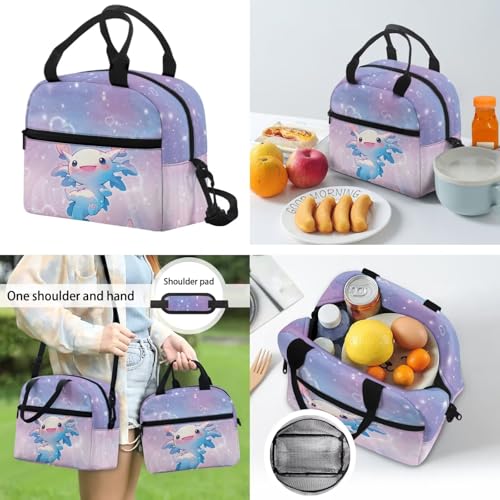 CLOHOMIN Adorable Axolotl Kids Backpack Set 3PCS with Lunch Box 3rd Grade/4th Grade Cute Book Bag and Lunch Bag for Girls Age 5-6Schoolbag Set of 3 Insulated Water Bottle Carrier with Strap - color: Adorable Axolotl
