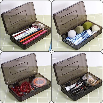 Pencil Box, Large Capacity Pencil Case, Plastic Pencil Boxs for Kids Girls Boys Adults, Hard Crayon Box Storage with Snap-Tight Lid for School Office Supplies - color: Grey