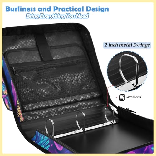 Octopus 2-inch 3 Ring Zipper Binder with Shoulder Strap Holds 14 Inch Laptop for Students and Office - color: Glowing Octopus