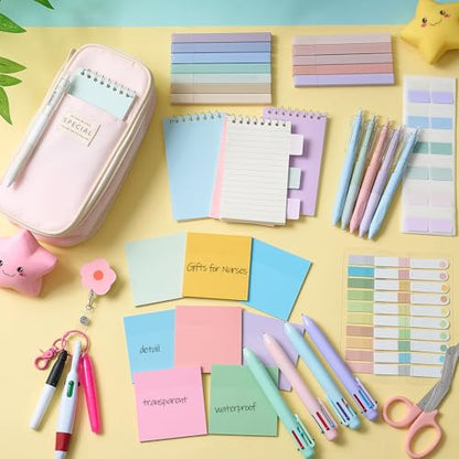 Jutom 50 Pcs Nursing School Cna Essentials for Students Work Aesthetic Stationery Gift Include Medical Scissors Badge Reel Transparent Sticky Notes Pens Notebook Pencil Case Highlighter Label(Pink) - color: Pink