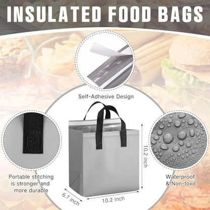 Kacctyen 50 Pcs Insulated Take Away Bags Bulk Thermal Insulation Food for Coffee Milk Tea Pizza Hot Cold Food Delivery Cooler Bag for Catering Restaurant Grocery Picnic, 9.5" x 9.5" x 6"(Grey) - color: Grey