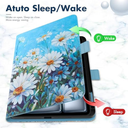 Dteck for iPad Air 13-inch Case 2024,iPad Case 12.9 inch Pro 6th/5th/4th/3rd Gen 2022/2021/2020/2018,Premium PU Leather Folio Stand Cover with Pencil Holder Auto Wake/Sleep Protective Cases,Daisy - color: 01 Daisy