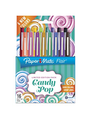Paper Mate Flair Felt Tip Pens, Medium Point Limited Edition Candy Pop Pack, 0.7mm, Pack of 16 (1979423) - color: Candy Pop, size: 16 Count (Pack of 1)
