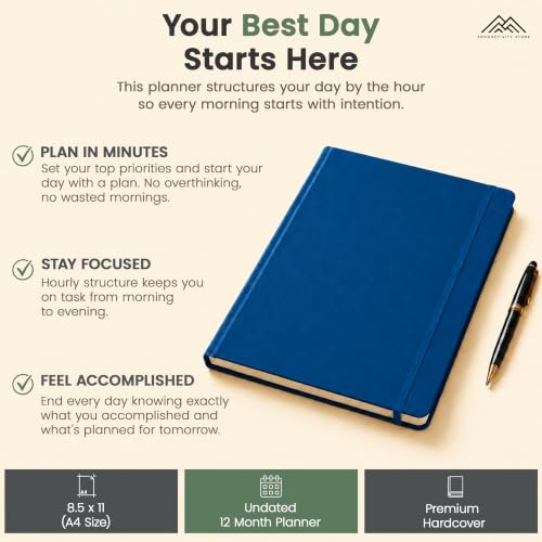 Hourly Planner & Appointment Book (8.5” x 11”) - Premium Hourly Planner with Daily Schedule & 30-Minute Time Slots for Better Time Management by PRODUCTIVITY STORE (A4, Navy) - color: Navy Blue