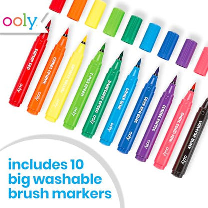 Ooly Thick Washable Toddler Markers with Jumbo Grip, Big Bright Brush Tip Markers for Toddlers with Jumbo Barrel, Perfect for Little Hands - BRUSH TIP - style: Brush Tip