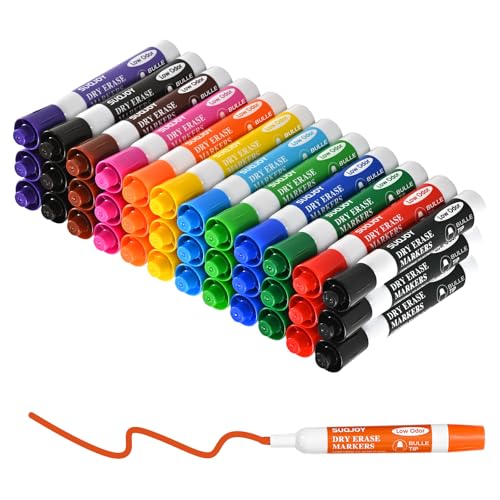 SUQJOY Dry Erase Markers, Bulletl Tip Whiteboard Markers, Low Odor Thick Dry Markers, 36 Bulk 12 Assorted Color Marker for Whiteboard, Classroom, Office & Home - color: 36 Count 12 Colors