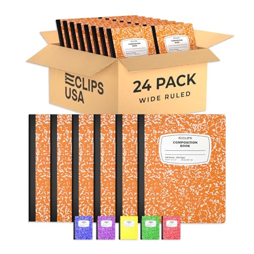 Composition Notebook Wide Ruled Composition Notebooks Bulk Orange Marble Hard Cover Wide Ruled Notebook Paper Note Books For Schools Marble Composition Books 100 Sheets 200 Pages 9.75” x 7.25” (24 Pack, Orange) - color: Orange, size: 24 Pack
