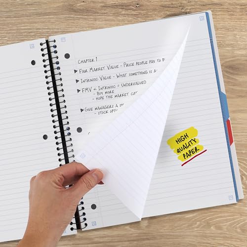 Five Star Advance Spiral Notebook + Study App, 3 Subject, College Ruled Paper, 8-1/2" x 11", 150 Sheets, Spiral Guard, Movable Tabbed Dividers, White (73142) - color: White, size: Pack of 1
