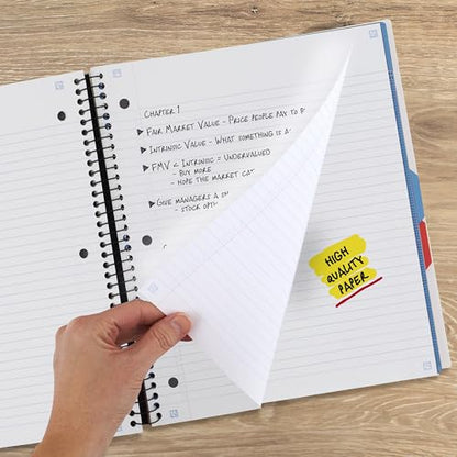 Five Star Advance Spiral Notebook + Study App, 3 Subject, College Ruled Paper, 8-1/2" x 11", 150 Sheets, Spiral Guard, Movable Tabbed Dividers, White (73142) - color: White, size: Pack of 1