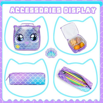Meetbelify Rolling Backpack for Girls Backpacks with Wheels for Elementary School Students Kids 3 in 1 Travel Luggage Suitcase with Lunch Box Pencil Case for Girls Age 8-10 - color: Purple Mermaid