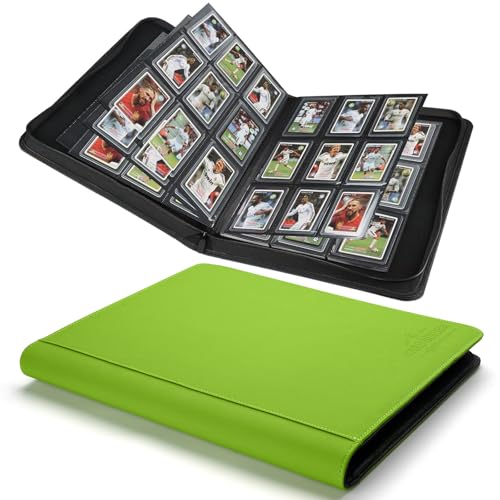Toploader Binder,Toploader Hard Cases, 9-Pocket Pages Sleeves Hold up 288 Cards.Toploader Card Binder with Sleeves for “3×4” rigid，Card Holder(Grass Green) - color: Grass Green, size: 9 Pocket 288 Toploader