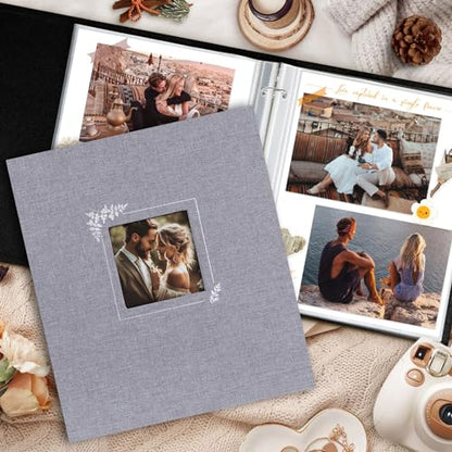 Lanpn Scrapbook Photo Album 8.5x11, Linen Window Design Cover Top Load 3 Ring Folder Binder Photobook Photo Book 8.5 x 11 inch with 30 Plastic Sleeves 60 Pages Grey - color: Grey, size: 8.5x11"