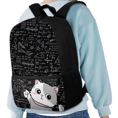 Cat Backpack for School Girls Backpack with Lunch Box Water Bottle Carrier with Strap and Kawaii Pencil Case 4 in 1 Cute Bookbag with Front Pocket 17 inch Large Elementary School Bag for Kids - color: Cat Teacher