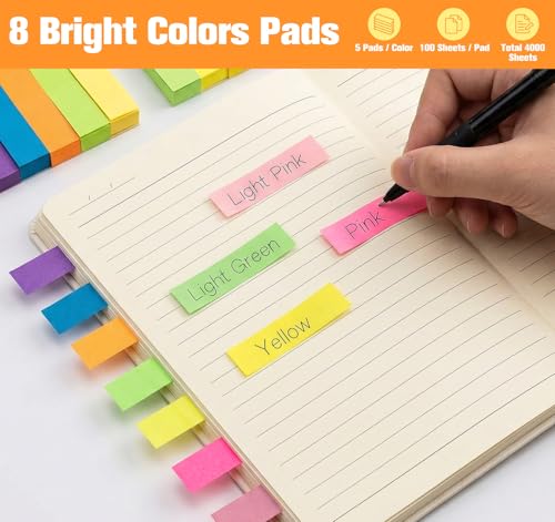 40 Pack Small Sticky Notes,100 Pads/Pack Sticky Tabs,4000 Sheets Index Tabs Repositionable,Mini Self-Stick Note Pads,8 Bright Colors Page Flags Mini Post for Office,School,Home,Meeting,Back to School - size: 15x50mm