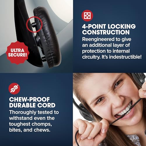 SENTRY Bulk 8 Pack Rugged School Headphones, 3.5 mm Jack with Boom Mic Connection, Durable for Kids, Students, Teachers, Classrooms, Braided Cable, for Online Learning