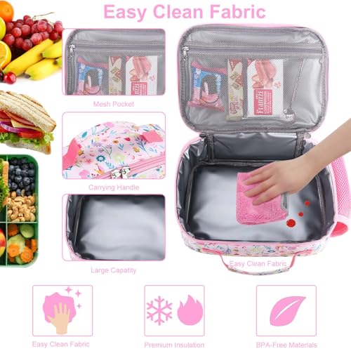 RHCPFOVR Kids Lunch Bag - Insulated Lunch Box for Boys Girls,Washable Lunch Bag and Reusable Toddler Leak-proof Lunchbox for School and Daycare - color: Leaf & Flower