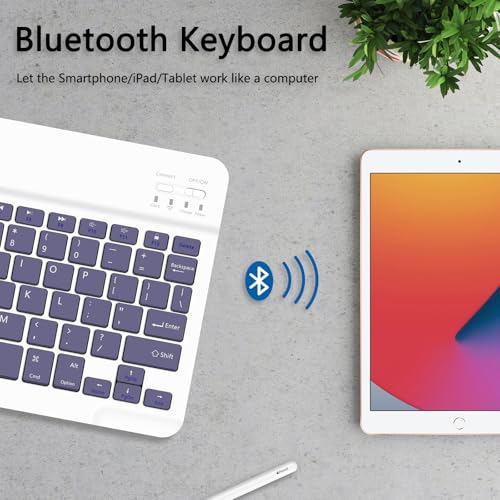 for Bluetooth Keyboard, Cute Tablet Stand Adjustable Adjustable & Foldable, Wireless Rechargeable Keyboard for iPad, iPad Pro/Mini/Air， Samsung Xiaomi Tablets, etc - Lavender - color: A-Keyboard-Lavender
