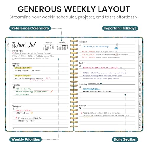 Planner 2026-2027, Academic Year Weekly and Monthly Calender Planner, from Jul 2026 - Jun 2027, Spiral Bound School Planning Book, Perfect for Teacher, Student, Women & Men, A5 (6.3" x 8.5"), Cats in Vine - color: H-Cats in Vine, size: (6.3"x8.5")a5