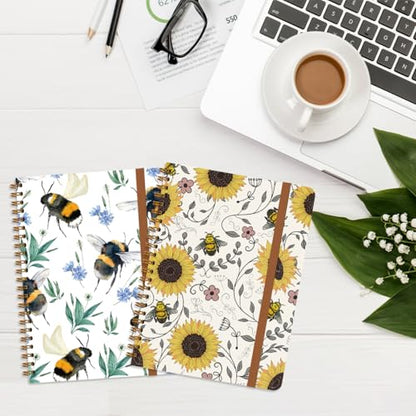 2Pcs Spiral Notebook, Bees College Ruled Spiral Notebook, Multi Subject Notebooks, 120 Ruled Pages Hardcover Journals for Writing Travel Business Office, Cute Notebooks for Women