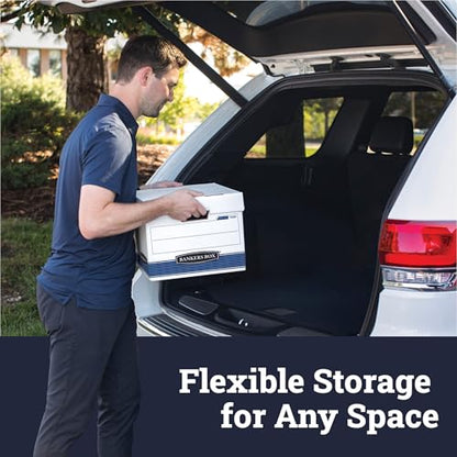 Bankers Box 12-Pack Medium-Duty File Storage Boxes, 24in Legal, FastFold | Speed through filing with FastFold setup, sturdy stacking, reinforced handles, and dependable document protection.
