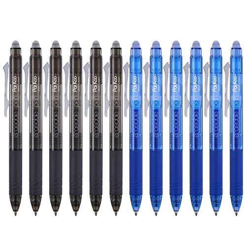ParKoo Retractable Erasable Gel Pens Clicker Fine Point 0.7 mm, No Need for White Out, 6 Black/6 Blue Ink for Completing Sudoku and Crossword Puzzles - color: 2 Colors