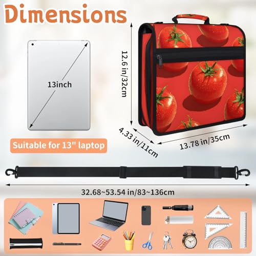 Vegetable Tomato Food Zipper Binder, 3 D-Ring Expanding File Folder with Handle & Adjustable Shoulder Strap, 400 Sheets Capacity Multi-Pocket Organizer for 13 Inch Laptop - color: Vegetable Tomato Food