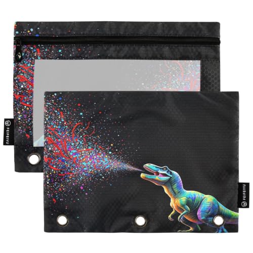 Gredecor 3 Ring Binder Pencil Pouch, Dinosaur Sparkles Space Zippered Pen Case Pouches with Clear Window, 2 Pack Stylish Office & School Supplie - color: Dinosaur Sparkles Space