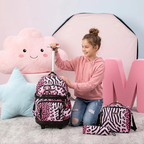 Rolling Backpacks for Kids Backpack for Girls with Lunch Bag Pencil Case 16.5" Kids Backpack with Wheels Roller Backpacks for Girls - color: Heifenaixin