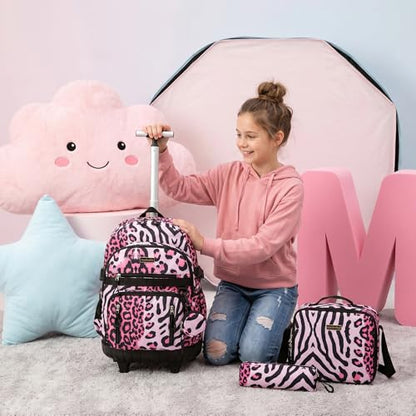 Rolling Backpacks for Kids Backpack for Girls with Lunch Bag Pencil Case 16.5" Kids Backpack with Wheels Roller Backpacks for Girls - color: Heifenaixin