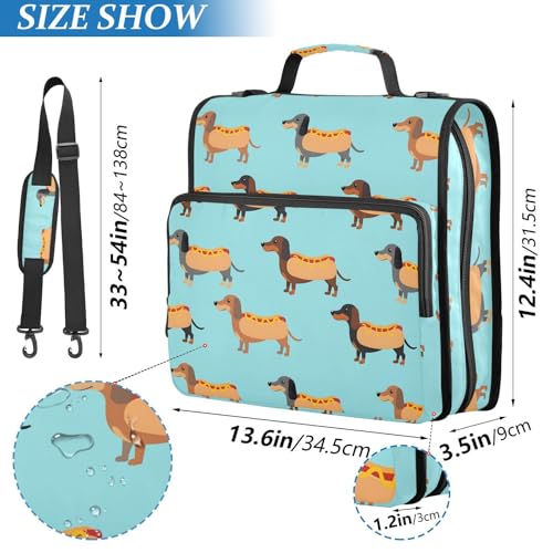Cute Dachshunds Hotdog Blue Zipper Binder 3 Ring with Handle and Shoulder Strap, 500 Sheet Binder Organizer Capacity & Multi-Pockets for School Office - color: Aa04