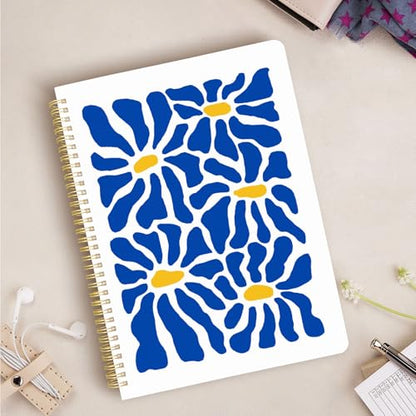 Cute Spiral Notebook journal A4 Aesthetic Pretty Design for Women Girls Kawaii with Pocket, 8.5 x 11 inch, Graph, Blue Flower - color: Blue Flower, style: Graph