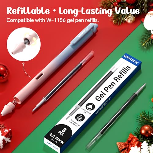 WRITECH Fine Point Gel Pens: 0.5mm 4ct Retractable Click Pen Black Ink Gradient Aesthetic Color Pen Barrel Smooth Writing Journaling No Bleed Christmas Gift for Nurse Student Office - color: 4 Pcs Christmas