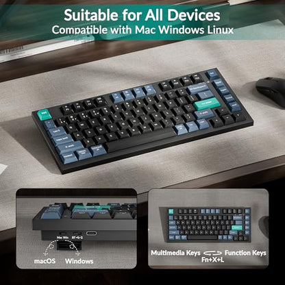 Keychron B31 Wireless Silent Keyboard, 75% Layout Quiet Typing Custom Programmable, 2.4 GHz/Bluetooth/Wired Ergonomic Support Compatible for Mac Windows Linux - Deep Black