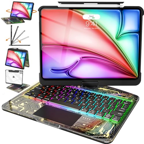 Intermerge for iPad 9th 10.2 inch Keyboard Case, 360° Transparent Multi-Touch Trackpad, 7-Color Backlit Keyboard, Pencil Holder, Type-C, Power Indicator for 9th/ 8th/ 7th - Shadow Pulse - color: Shadow Pulse, size: 9th 10.2"/8th/ 7th