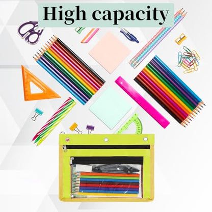 YoeeJob 2 Pack 1 Inch Expandable Zipper Pencil Pouches with Clear Window for 3 Ring Binder, Suitable for School & Office（Yellow） - color: Yellow
