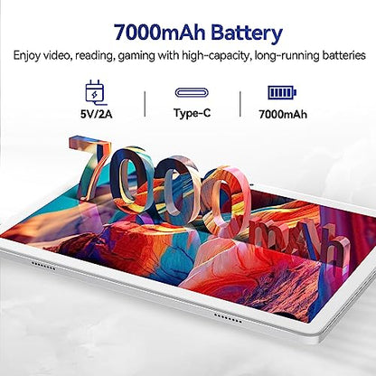 Tablet 10.1 Inch 128 Storage+1TB Expand 2 in 1 Android Tablets, Tablet with Keyboard Case Mouse, 5G Dual WiFi, GPS, Octa Core, HD Touchscreen,13MP Dual Camera, Bluetooth, 7000 mAh Battery -Silver