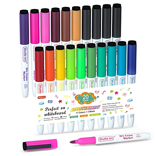 Shuttle Art Dry Erase Markers, 20 Pack 17 Colors Whiteboard Markers,Bundled with 3 Extra Black,Fine Tip Dry Erase Markers for Kids,Perfect for Writing on Dry-Erase Surfaces,School Office Supplies - color: 17 Colors 20 Pack
