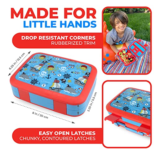 Bento Box with Thermo and Insulated Lunch Bag Set for Kids Boys Toddlers, 5 Compartment Lunch-box with Ice Pack and Utensil, For Hot and Cold Food, Soup, Blue Pirates - color: Blue Pirate Set