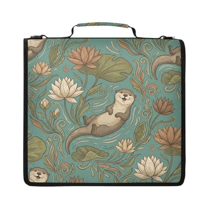 Playful Otters 2inch 3 Ring Zipper Binder Multi-Pocket Storage Holds 14 Inch Laptop for Students and Office Use - color: Playful Otters