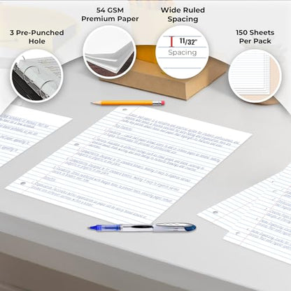 Rosmonde Loose Leaf Paper, 900 Sheets, 6 Pack, Wide Ruled Sheets, Combo, Spiral Notebooks, 6 Pack, 5 Subject Notebook, Wide Ruled, 150 Sheets (300 Pages), Assorted Colors, School, Home & Office