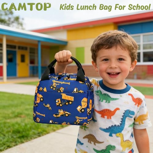CAMTOP Boys Lunch Box Kids Insulated Lunch Bag Kids Cute Lunchbox for Boys Loncheras Para Niños - color: Engineering Car Blue