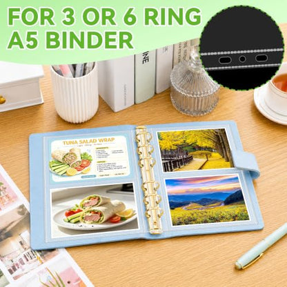 VOKOY 100 Pack Mini Sheet Protectors Fit 4"x6" Cards for 3 or 6 Ring Binder | 7 Holes 2 Pocket Heavy-Duty Recipe Card Sleeves,Refill Pages Crystal Clear Index Card Protectors for 8.5x9.5 Inch Binder - size: 6.9x8.5 Inch-2 Pocket, style: 100 Pack